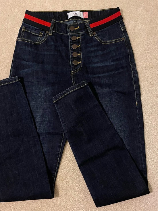 CAbi Denim - Cabi Women's Dark Wash Skinny Jeans with Red Stripe Waistband-2 NWOT